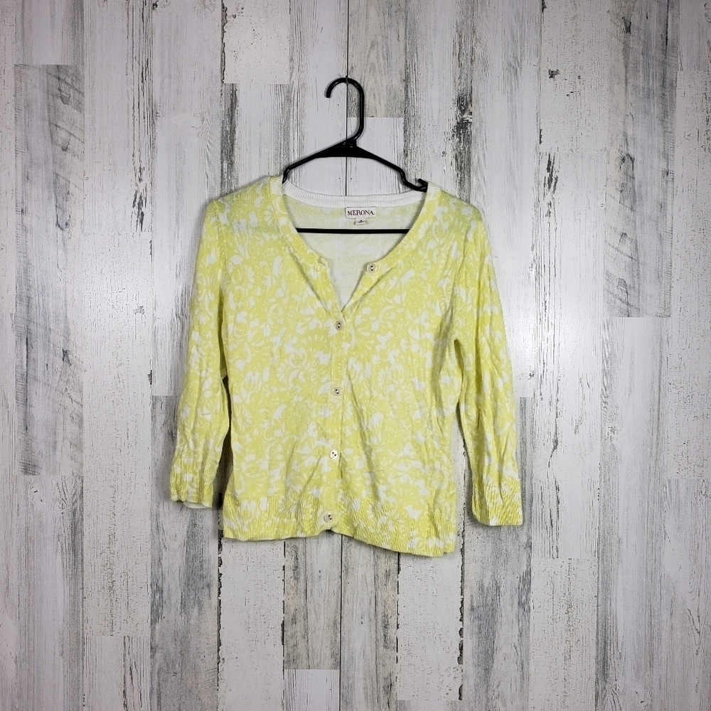 merona yellow, white cardigan sweater S